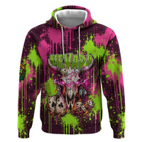 Nevada Area 51 Bull Skull Alien UFO Hoodie Vibrant Pink Lime Paint Drip Graffiti Street Art Style