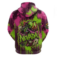 Nevada Area 51 Bull Skull Alien UFO Hoodie Vibrant Pink Lime Paint Drip Graffiti Street Art Style