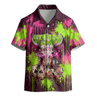 Nevada Area 51 Bull Skull Alien UFO Kid Hawaiian Shirt Vibrant Pink Lime Paint Drip Graffiti Street Art Style