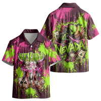 Nevada Area 51 Bull Skull Alien UFO Kid Hawaiian Shirt Vibrant Pink Lime Paint Drip Graffiti Street Art Style