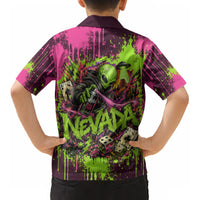 Nevada Area 51 Bull Skull Alien UFO Kid Hawaiian Shirt Vibrant Pink Lime Paint Drip Graffiti Street Art Style