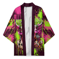 Nevada Area 51 Bull Skull Alien UFO Kimono Vibrant Pink Lime Paint Drip Graffiti Street Art Style