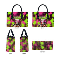 Nevada Area 51 Bull Skull Alien UFO Leather Bag Vibrant Pink Lime Paint Drip Graffiti Street Art Style