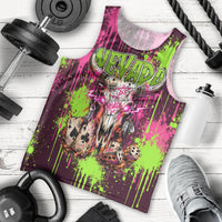 Nevada Area 51 Bull Skull Alien UFO Men Tank Top Vibrant Pink Lime Paint Drip Graffiti Street Art Style
