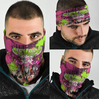 Nevada Area 51 Bull Skull Alien UFO Neck Gaiter Vibrant Pink Lime Paint Drip Graffiti Street Art Style