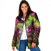 Nevada Area 51 Bull Skull Alien UFO Padded Jacket Vibrant Pink Lime Paint Drip Graffiti Street Art Style