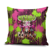 Nevada Area 51 Bull Skull Alien UFO Pillow Cover Vibrant Pink Lime Paint Drip Graffiti Street Art Style