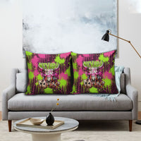 Nevada Area 51 Bull Skull Alien UFO Pillow Cover Vibrant Pink Lime Paint Drip Graffiti Street Art Style