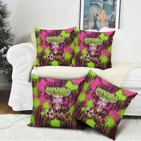 Nevada Area 51 Bull Skull Alien UFO Pillow Cover Vibrant Pink Lime Paint Drip Graffiti Street Art Style