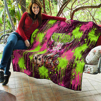Nevada Area 51 Bull Skull Alien UFO Quilt Vibrant Pink Lime Paint Drip Graffiti Street Art Style