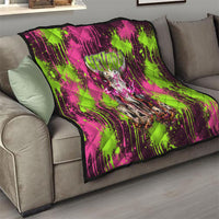 Nevada Area 51 Bull Skull Alien UFO Quilt Vibrant Pink Lime Paint Drip Graffiti Street Art Style