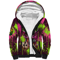 Nevada Area 51 Bull Skull Alien UFO Sherpa Hoodie Vibrant Pink Lime Paint Drip Graffiti Street Art Style
