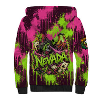 Nevada Area 51 Bull Skull Alien UFO Sherpa Hoodie Vibrant Pink Lime Paint Drip Graffiti Street Art Style