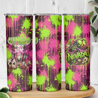 Nevada Area 51 Bull Skull Alien UFO Skinny Tumbler Vibrant Pink Lime Paint Drip Graffiti Street Art Style