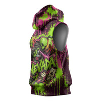 Nevada Area 51 Bull Skull Alien UFO Sleeveless Hoodie Vibrant Pink Lime Paint Drip Graffiti Street Art Style