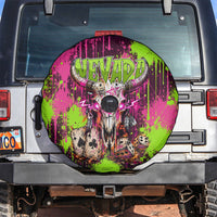 Nevada Area 51 Bull Skull Alien UFO Spare Tire Cover Vibrant Pink Lime Paint Drip Graffiti Street Art Style