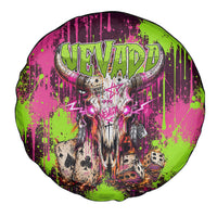 Nevada Area 51 Bull Skull Alien UFO Spare Tire Cover Vibrant Pink Lime Paint Drip Graffiti Street Art Style