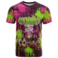 Nevada Area 51 Bull Skull Alien UFO T Shirt Vibrant Pink Lime Paint Drip Graffiti Street Art Style