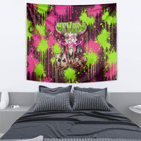 Nevada Area 51 Bull Skull Alien UFO Tapestry Vibrant Pink Lime Paint Drip Graffiti Street Art Style