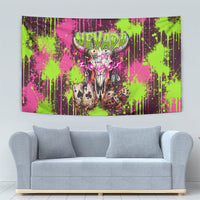 Nevada Area 51 Bull Skull Alien UFO Tapestry Vibrant Pink Lime Paint Drip Graffiti Street Art Style