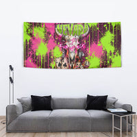 Nevada Area 51 Bull Skull Alien UFO Tapestry Vibrant Pink Lime Paint Drip Graffiti Street Art Style
