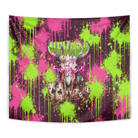 Nevada Area 51 Bull Skull Alien UFO Tapestry Vibrant Pink Lime Paint Drip Graffiti Street Art Style