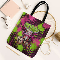 Nevada Area 51 Bull Skull Alien UFO Tote Bag Vibrant Pink Lime Paint Drip Graffiti Street Art Style