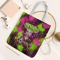 Nevada Area 51 Bull Skull Alien UFO Tote Bag Vibrant Pink Lime Paint Drip Graffiti Street Art Style