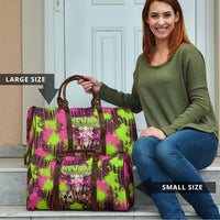 Nevada Area 51 Bull Skull Alien UFO Travel Bag Vibrant Pink Lime Paint Drip Graffiti Street Art Style