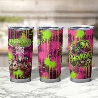 Nevada Area 51 Bull Skull Alien UFO Tumbler Cup Vibrant Pink Lime Paint Drip Graffiti Street Art Style