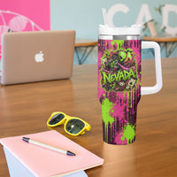 Nevada Area 51 Bull Skull Alien UFO Tumbler With Handle Vibrant Pink Lime Paint Drip Graffiti Street Art Style