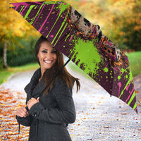 Nevada Area 51 Bull Skull Alien UFO Umbrella Vibrant Pink Lime Paint Drip Graffiti Street Art Style