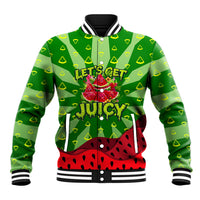 Let's Get Juicy Waterwasted Watermelon Baseball Jacket Funny Cartoon Summer Fruit Party Art