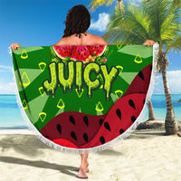 Let's Get Juicy Waterwasted Watermelon Beach Blanket Funny Cartoon Summer Fruit Party Art