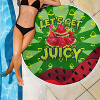 Let's Get Juicy Waterwasted Watermelon Beach Blanket Funny Cartoon Summer Fruit Party Art