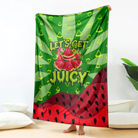 Let's Get Juicy Waterwasted Watermelon Blanket Funny Cartoon Summer Fruit Party Art