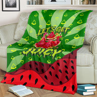 Let's Get Juicy Waterwasted Watermelon Blanket Funny Cartoon Summer Fruit Party Art