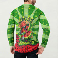Let's Get Juicy Waterwasted Watermelon Button Sweatshirt Funny Cartoon Summer Fruit Party Art