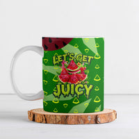 Let's Get Juicy Waterwasted Watermelon Ceramic Mug Funny Cartoon Summer Fruit Party Art