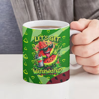 Let's Get Juicy Waterwasted Watermelon Ceramic Mug Funny Cartoon Summer Fruit Party Art