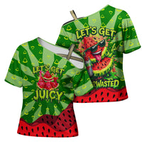 Let's Get Juicy Waterwasted Watermelon Cross Shoulder Shirt Funny Cartoon Summer Fruit Party Art