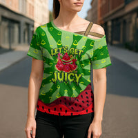 Let's Get Juicy Waterwasted Watermelon Cross Shoulder Shirt Funny Cartoon Summer Fruit Party Art