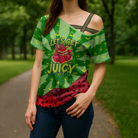 Let's Get Juicy Waterwasted Watermelon Cross Shoulder Shirt Funny Cartoon Summer Fruit Party Art