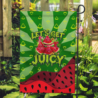 Let's Get Juicy Waterwasted Watermelon Garden Flag Funny Cartoon Summer Fruit Party Art