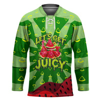 Let's Get Juicy Waterwasted Watermelon Hockey Jersey Funny Cartoon Summer Fruit Party Art