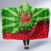 Let's Get Juicy Waterwasted Watermelon Hooded Blanket Funny Cartoon Summer Fruit Party Art