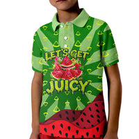 Let's Get Juicy Waterwasted Watermelon Kid Polo Shirt Funny Cartoon Summer Fruit Party Art