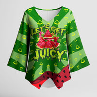 Let's Get Juicy Waterwasted Watermelon Kimono Sleeve Blouse Funny Cartoon Summer Fruit Party Art