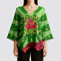 Let's Get Juicy Waterwasted Watermelon Kimono Sleeve Blouse Funny Cartoon Summer Fruit Party Art