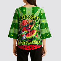 Let's Get Juicy Waterwasted Watermelon Kimono Sleeve Blouse Funny Cartoon Summer Fruit Party Art